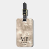 Elegante Mit Monogramm Elfenbeinküste Pearl Textur Gepäckanhänger (Vorderseite vertikal)