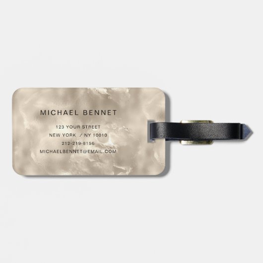 Elegante Mit Monogramm Elfenbeinküste Pearl Textur Gepäckanhänger (Rückseite horizontal)