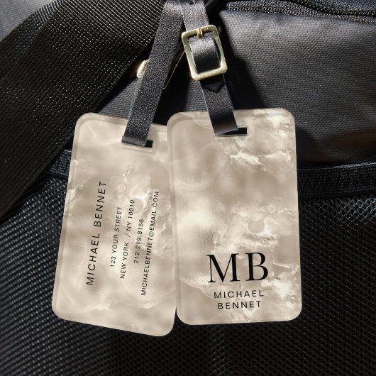 Elegante Mit Monogramm Elfenbeinküste Pearl Textur Gepäckanhänger