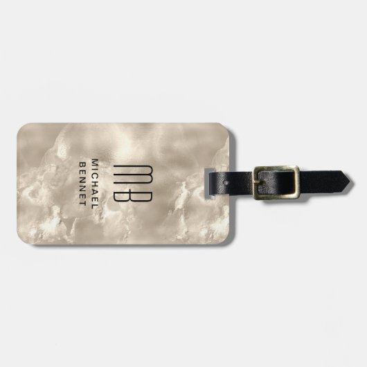 Elegante Mit Monogramm Elfenbeinküste Pearl Textur Gepäckanhänger (Vorderseite horizontal)