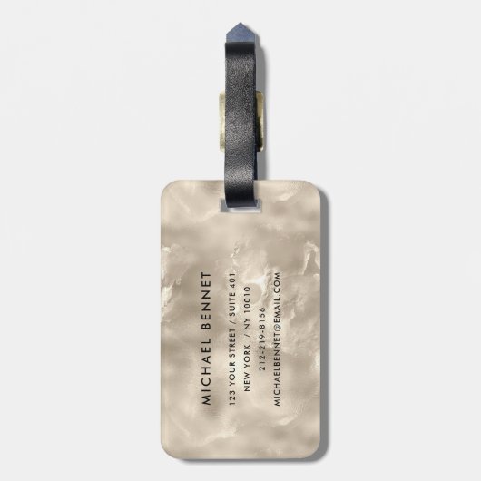 Elegante Mit Monogramm Elfenbeinpearl Texture Gepäckanhänger (Rückseite vertikal)