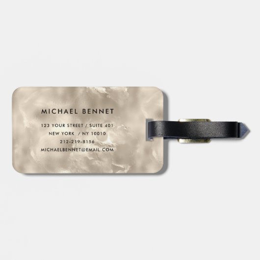 Elegante Mit Monogramm Elfenbeinpearl Texture Gepäckanhänger (Rückseite horizontal)