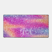 Elegante Mit Monogramm erste farbenfrohe Glit Desk Schreibtischunterlage (Vorderseite)