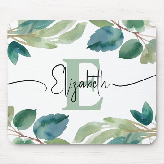 Elegante Mit Monogramm Eukalyptus Grüne Weinroute Mousepad (Vorne)