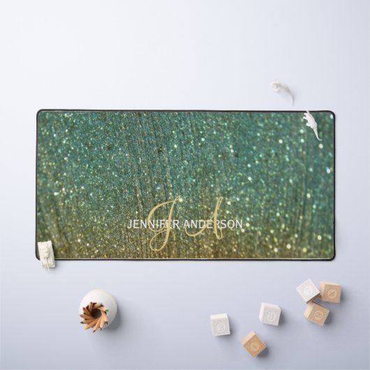 Elegante Mit Monogramm Gold Glitzer Desk Mat Schreibtischunterlage (Kindertisch)