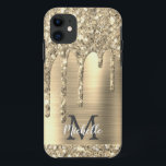 Elegante Mit Monogramm Gold Glitzer Tropfen Gold M Case-Mate iPhone Hülle<br><div class="desc">Moderne,  gürtelgoldene Glitzer Tropfen Name und mit Monogramm iPhone Gehäuse. Dieses Design bietet gelbe goldfarbene Glitzer-Tropfen auf goldgebürstetem Metallhintergrund mit personalisierter Monogramm-Initial- und Vorname-Textvorlage. Perfektes weibliches Geschenk. Wenn Sie Hilfe oder passende Artikel benötigen,  kontaktieren Sie mich bitte.</div>