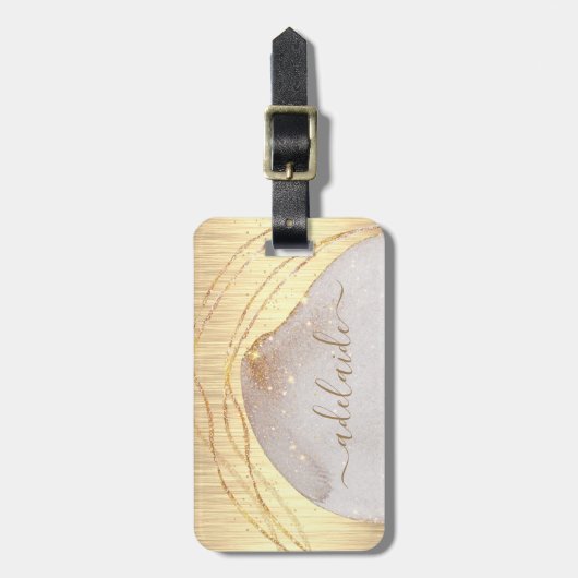 Elegante Mit Monogramm goldgegossene Metallic Gepäckanhänger (Vorderseite vertikal)