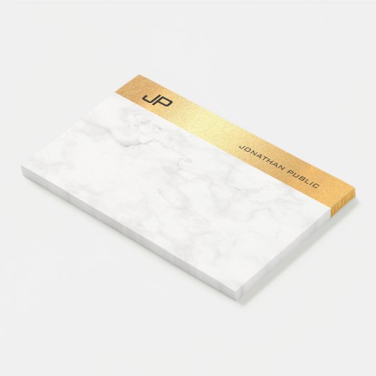 Elegante Mit Monogramm Goldmarmor-Vorlage Post-it Klebezettel (angewinkelt)