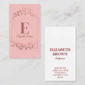 Elegante mit Monogramm Goldrahmen-Blätter der Rose Visitenkarte (Vorne/Hinten)