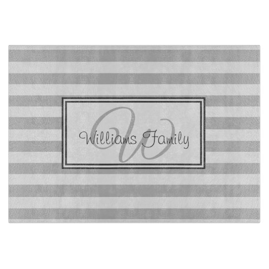 Elegante Mit Monogramm Gray Stripes Schneidebrett (Vorderseite)