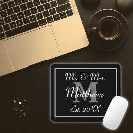 Elegante Mit Monogramm Hochzeit in Schwarz und Wei Mousepad