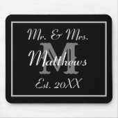 Elegante Mit Monogramm Hochzeit in Schwarz und Wei Mousepad (Vorne)