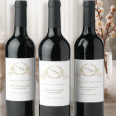 Elegante Mit Monogramm Hochzeit in Weiß und Gold Weinetikett