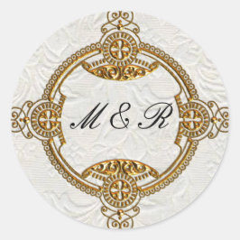 Elegante Mit Monogramm Hochzeit Runder Aufkleber