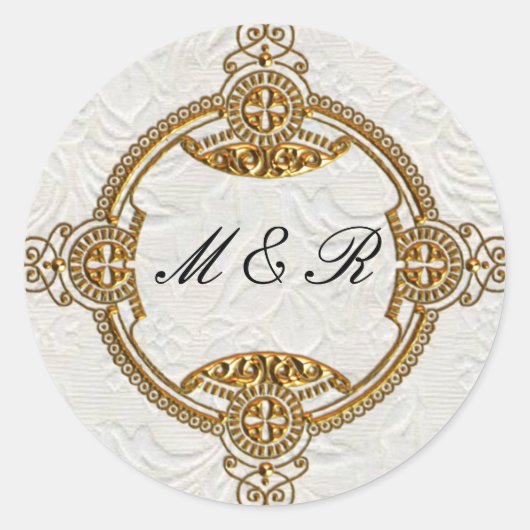 Elegante Mit Monogramm Hochzeit Runder Aufkleber (Vorderseite)