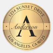 Elegante Mit Monogramm Imitate Gold Schwarze Rücks Runder Aufkleber (Vorderseite)