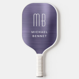 Elegante Mit Monogramm Imitate Lila gebürstet Meta Pickleball Schläger