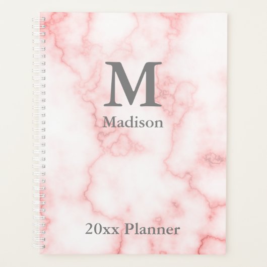 Elegante Mit Monogramm Imitate Rosa Marmorplaner Planer (Vorderseite)