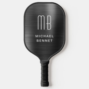 Elegante Mit Monogramm Imitate Schwarz gebürstete Pickleball Schläger