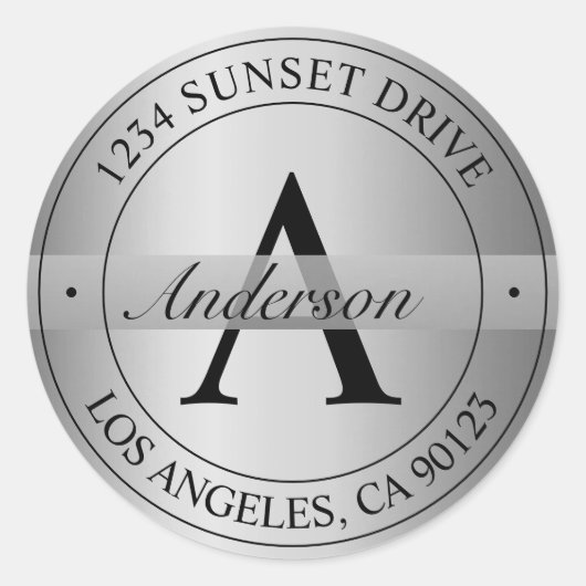 Elegante Mit Monogramm Imitate Silberne Rücksendea Runder Aufkleber (Vorderseite)