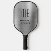 Elegante Mit Monogramm Imitate Silver Brushed Meta Pickleball Schläger (Rückseite)