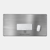 Elegante Mit Monogramm Imitate Silver Brushed Meta Schreibtischunterlage (Tastatur & Maus)