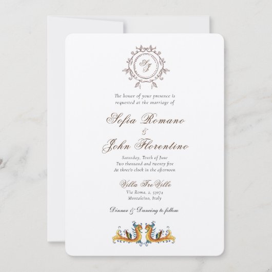 Elegante Mit Monogramm italienische Hochzeit Einla Einladung (Vorderseite)