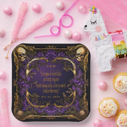 Elegante Mit Monogramm Liebe Zauber Gotische Hochz Pappteller (Party)