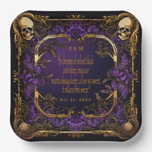 Elegante Mit Monogramm Liebe Zauber Gotische Hochz Pappteller (Vorderseite)