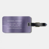 Elegante Mit Monogramm Lila gebürstete Metallic Gepäckanhänger (Rückseite horizontal)