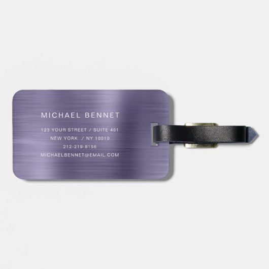 Elegante Mit Monogramm Lila gebürstete Metallic Gepäckanhänger (Rückseite horizontal)