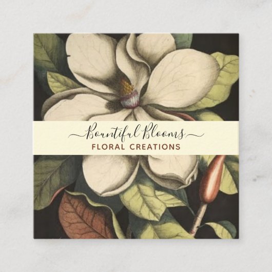 Elegante Mit Monogramm Magnolia Cream Sage Blooms Quadratische Visitenkarte (Vorderseite)