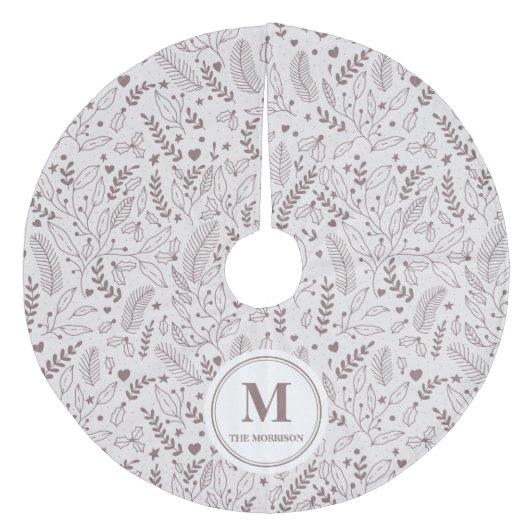 Elegante mit Monogramm Mistelbraun Fleece Weihnachtsbaumdecke (Vorderseite)