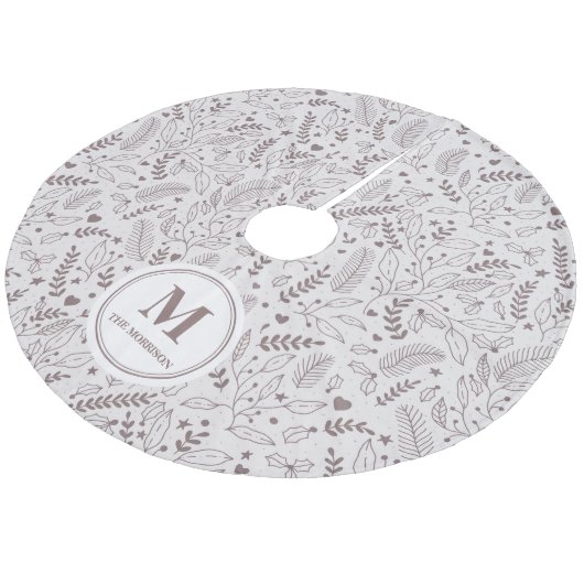 Elegante mit Monogramm Mistelbraun Fleece Weihnachtsbaumdecke (Schrägansicht)