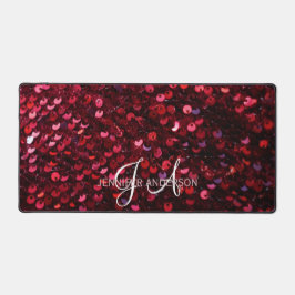 Elegante Mit Monogramm Red Sequins Desk Mat Schreibtischunterlage