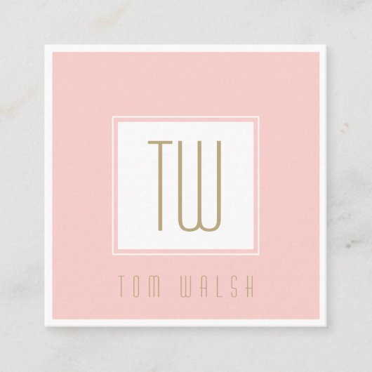 Elegante Mit Monogramm rosa Goldkarte Quadratische Visitenkarte (Vorderseite)