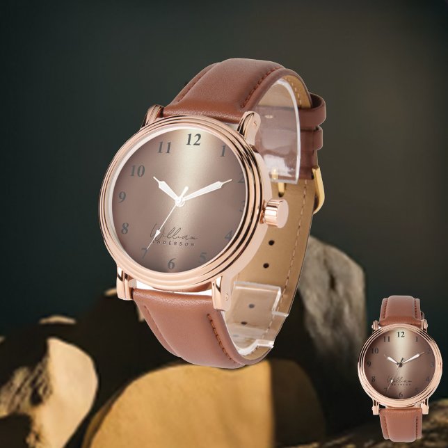 Elegante Mit Monogramm Rose Gold gegossen Metallic Armbanduhr (Von Creator hochgeladen)