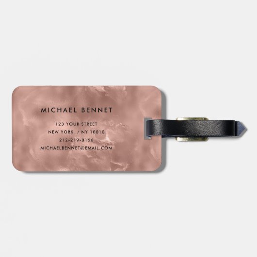 Elegante Mit Monogramm Rose Gold Gepäckanhänger (Rückseite horizontal)