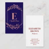 Elegante mit Monogramm Rose Goldrahmen Blätter bla Visitenkarte (Vorne/Hinten)
