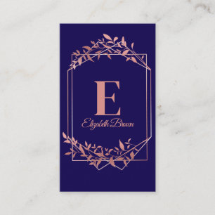 Elegante mit Monogramm Rose Goldrahmen Blätter bla Visitenkarte