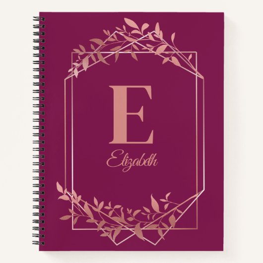 Elegante mit Monogramm Rose Goldrahmen Blätter ros Notizblock (Vorderseite)