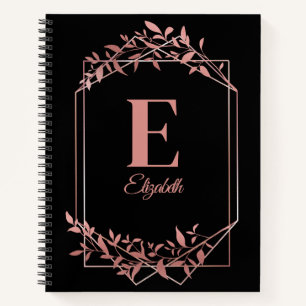 Elegante mit Monogramm Rose Goldrahmen Blätter sch Notizblock