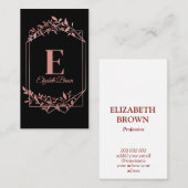Elegante mit Monogramm Rose Goldrahmen Blätter sch Visitenkarte (Vorne/Hinten)