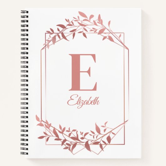 Elegante mit Monogramm Rose Goldrahmen Blätter wei Notizblock (Vorderseite)