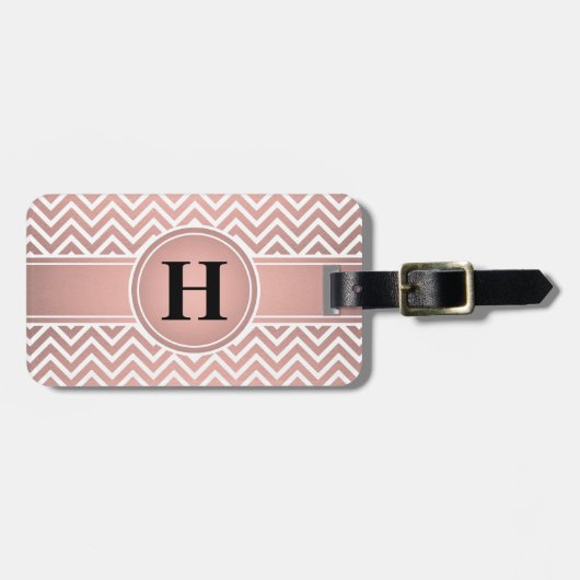 Elegante Mit Monogramm Rose Rosa und Schwarz Zickz Gepäckanhänger (Vorderseite horizontal)