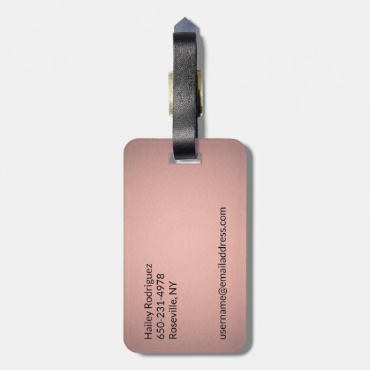 Elegante Mit Monogramm Rose Rosa und Schwarz Zickz Gepäckanhänger (Rückseite vertikal)