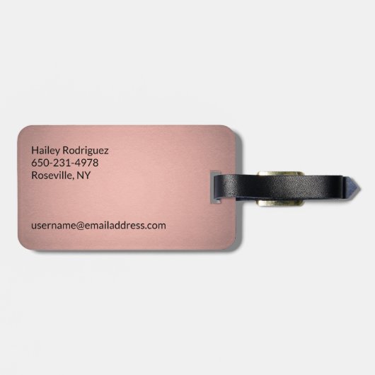 Elegante Mit Monogramm Rose Rosa und Schwarz Zickz Gepäckanhänger (Rückseite horizontal)