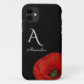 Elegante Mit Monogramm Rote Mohnblume auf schwarze Case-Mate iPhone Hülle (Rückseite)