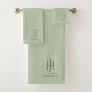 Elegante Mit Monogramm Sage Green Badhandtuch Set