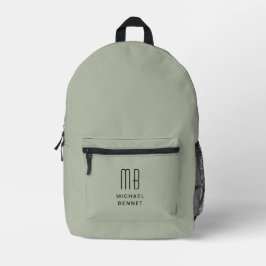 Elegante Mit Monogramm Sage Green Bedruckter Rucksack